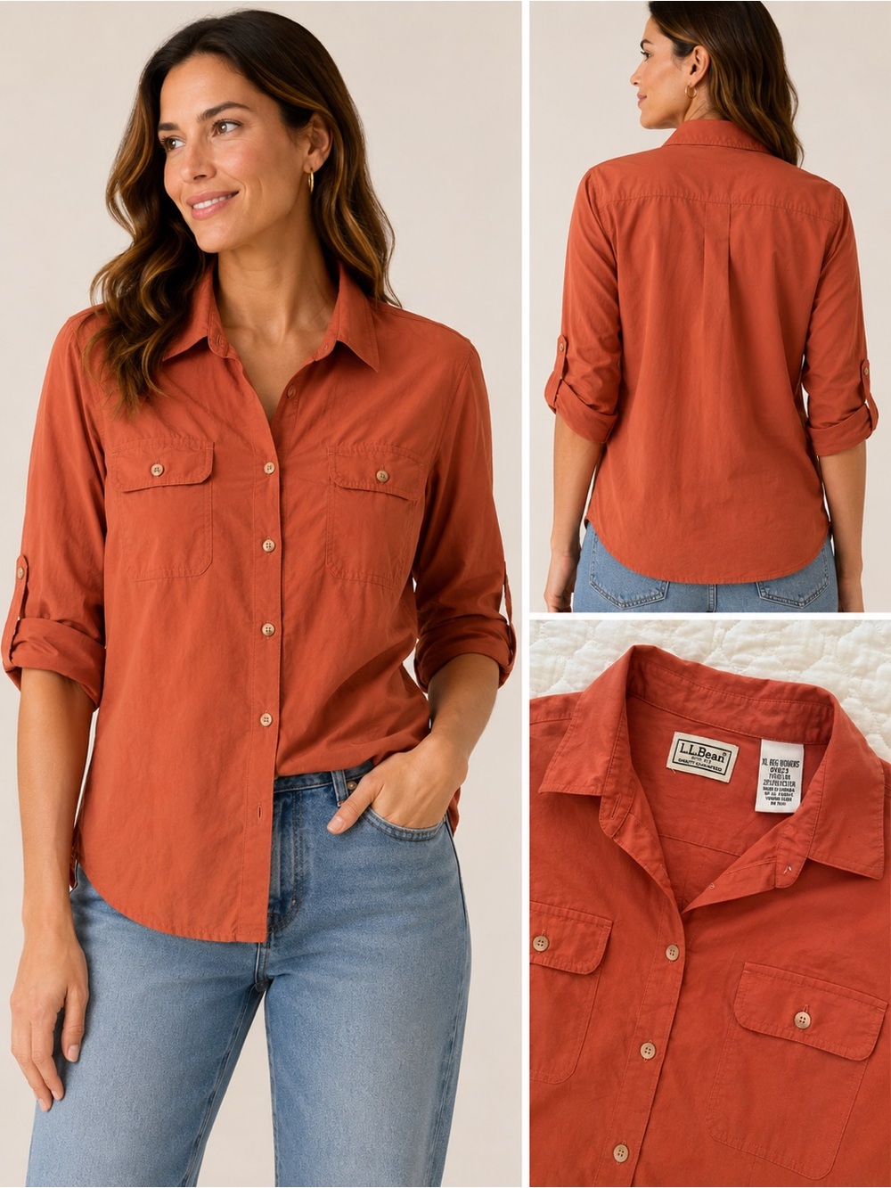 L.L. Bean Women's Long-Sleeve Button-Down Shirt - Rustic Orange XL